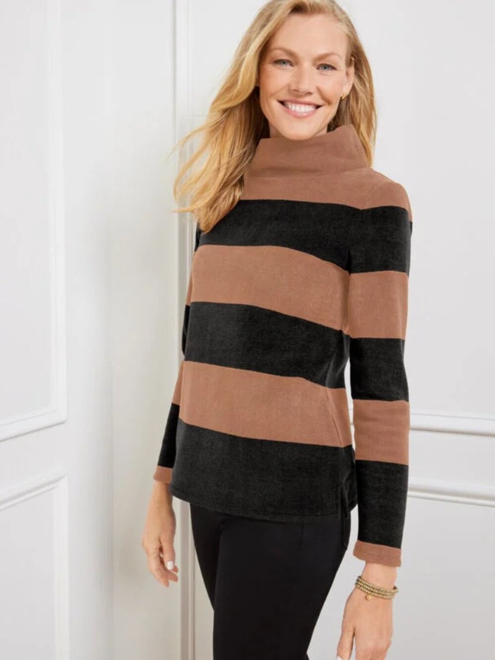 Talbots Microfleece Funnel Neck Top - Bauble Stripe Size Small